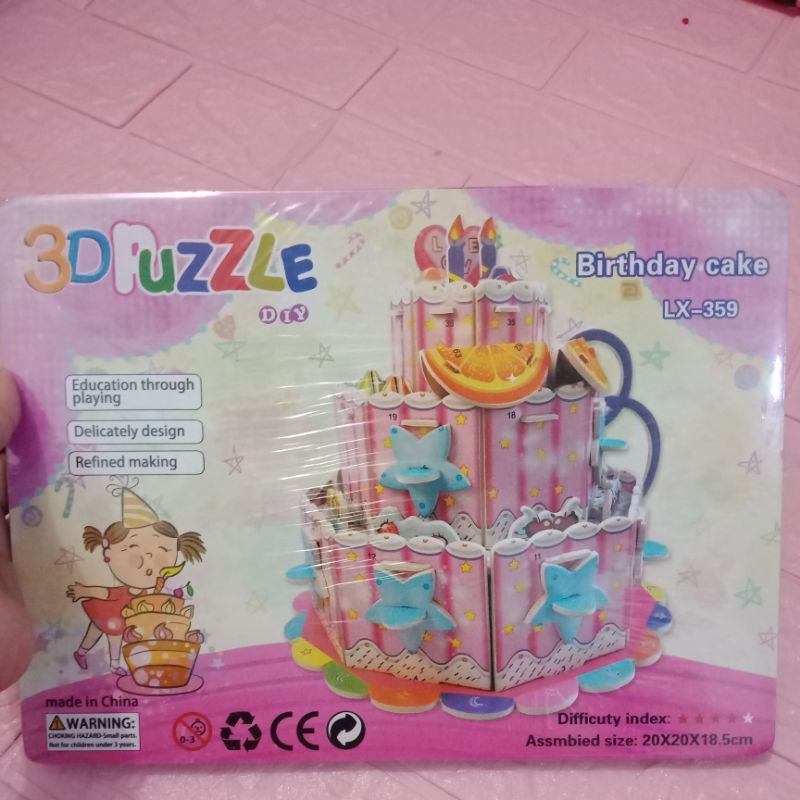 LYSASHOP - MAINAN EDUKASI ANAK PUZZLE 3D DIY BESAR/MELATIH MOTORIK KREATIFITAS KESABARAN IMAJINASI-Birthday Cake