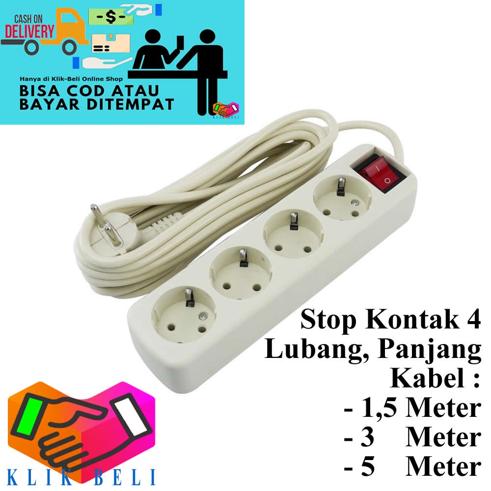 Stop Kontak 4 Lubang SNI Original Colokan Cok Listrik Panjang Kabel 1,5 Meter / 3 Meter / 5 Meter / 10 Meter