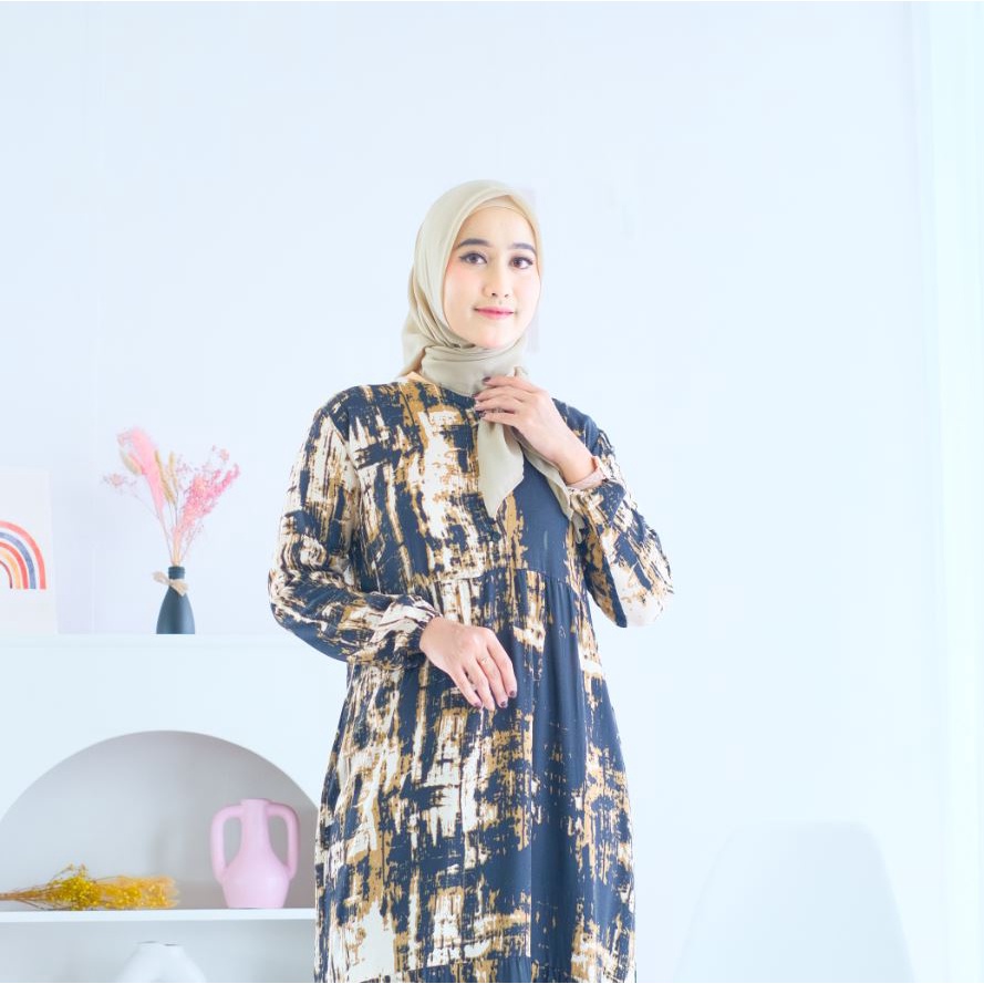 (RPA) GAMIS LANA MAXI MIDI DRESS BUSUI WANITA RAYON MOTIF UNIQLO