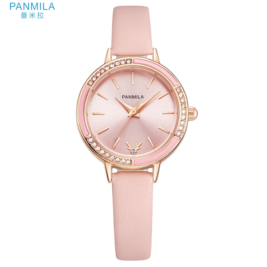 Panmila Jam Tangan Wanita Kasual P0540S-DZ1RLL Tali Kulit Pink