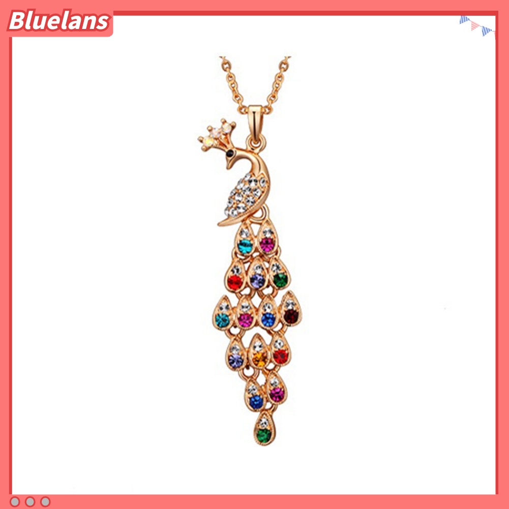 Bluelans Fashion Women Multi-color Long Peacock Rhinestone Wedding Sweater Necklace