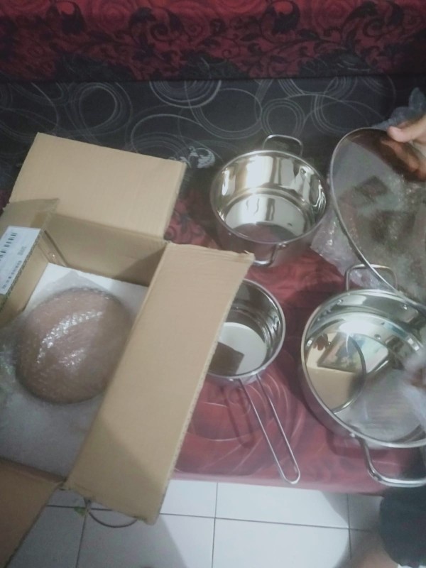 Es Set Panci Masak Stainless Steel Satu Set Isi Tiga Wajan Panci Murah Tahan Lama Set Alat Masak