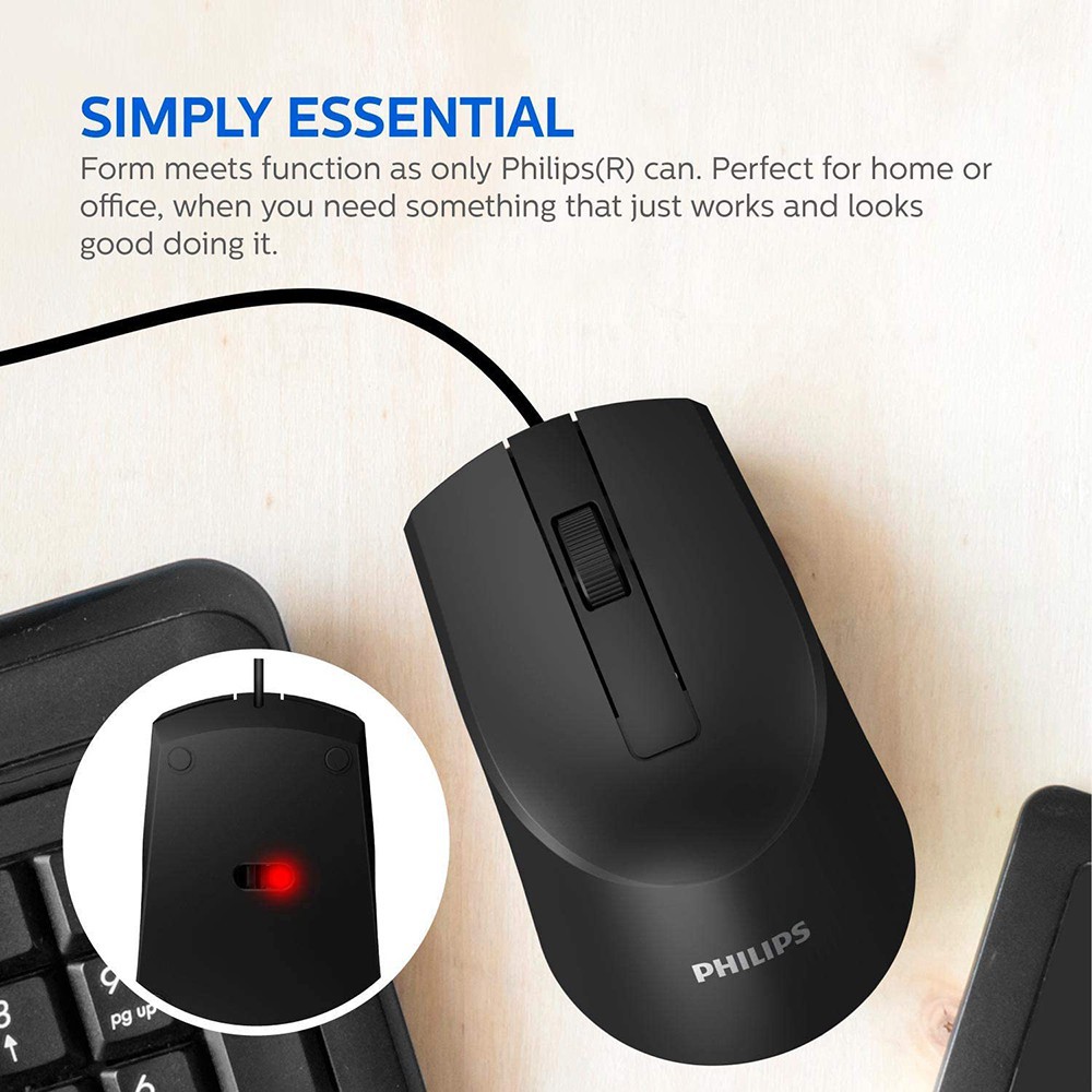 Grab Medan Mouse Kantor M104 Wired Optical 1000 DPI Philips SPK7104 - Black