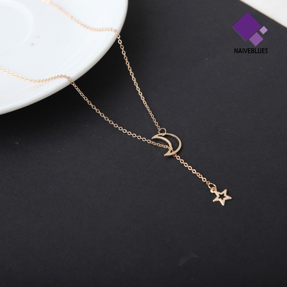 Kalung Choker Liontin Bulan Bintang Model Simple Untuk Wanita