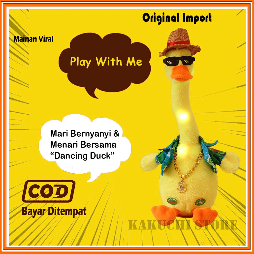 Mainan Anak Bebek Goyang Joget Menari dan Bernyanyi Peniru Suara Dancing Duck Cactus Laki Laki Perem