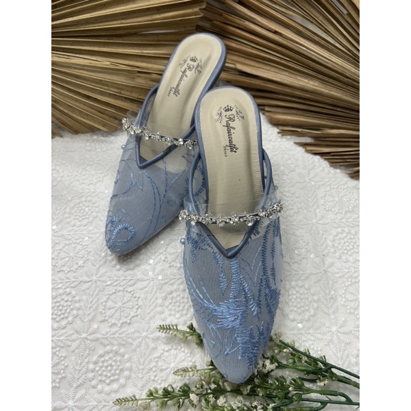 sepatu wanita pesta azwa iceblu 7cm kaca