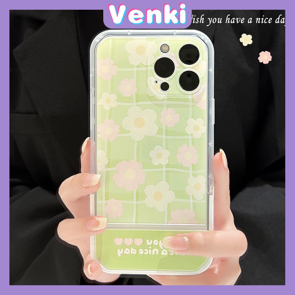 iPhone Case Silicone Soft Case Clear Case Folding Stand Airbag Shockproof Protection Camera Green Plaid Flower Compatible For iPhone 11 13 Pro Max 12 Pro Max 7Plus xr