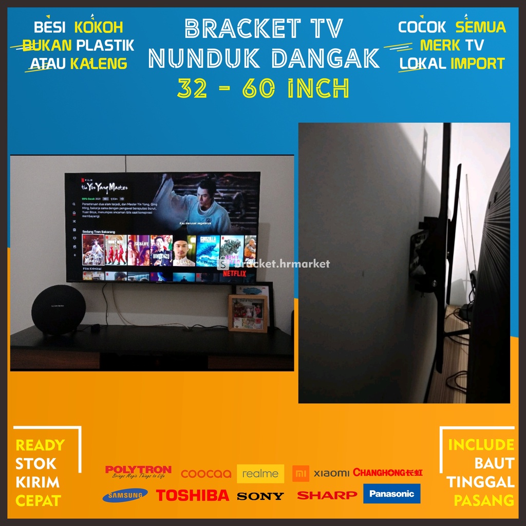 Bracket TV LED LCD 32 43 55 50 40 42 49 Inch 32 - 55 In Dijamin Cocok 2 Arah Universal Breket TV Briket TV Braket TV Gantungan TV Tembok Tempelan TV Dinding HR1 HT-002