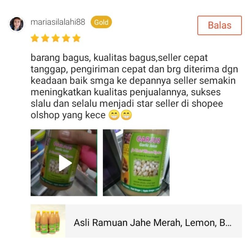 Jus Herbal Bawang Putih Tunggal, Jahe Merah, Lemon, Madu, Cuka Apel dan Kayu Manis - Darah Tinggi Asam Urat Maag Kolesterol Garjus, Garlic Juice 600ml