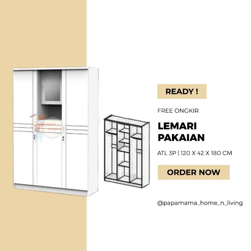 Lemari Pakaian Putih Minimalis - Lemari Pakaian 3 pintu - Lemari 2pintu Attala - Medan