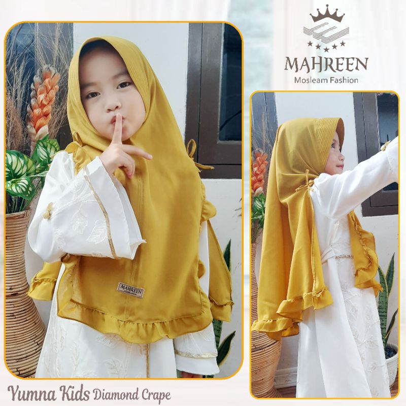 Bergo Yumna kids ORI MAHREEN hijab anak kekinian terlaris terhitz diamond crape SD TK tanggung