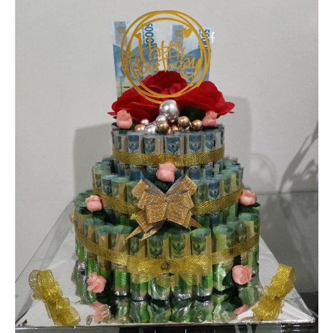 Bucket Money Cake Pecah Rp.20.000 / Kue Uang Asli / Bouquet Bunga Bucket Uang / Hadiah Ulang Tahun /
