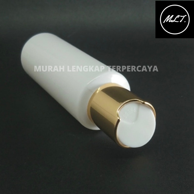 BOTOL 100 ML PUTIH PRESSTOP GOLD / BOTOL RF 100ML PUTIH TUTUP PRESTOP GOLD DAN SILVER ALMUNIUM NECK 24 DISCTOP