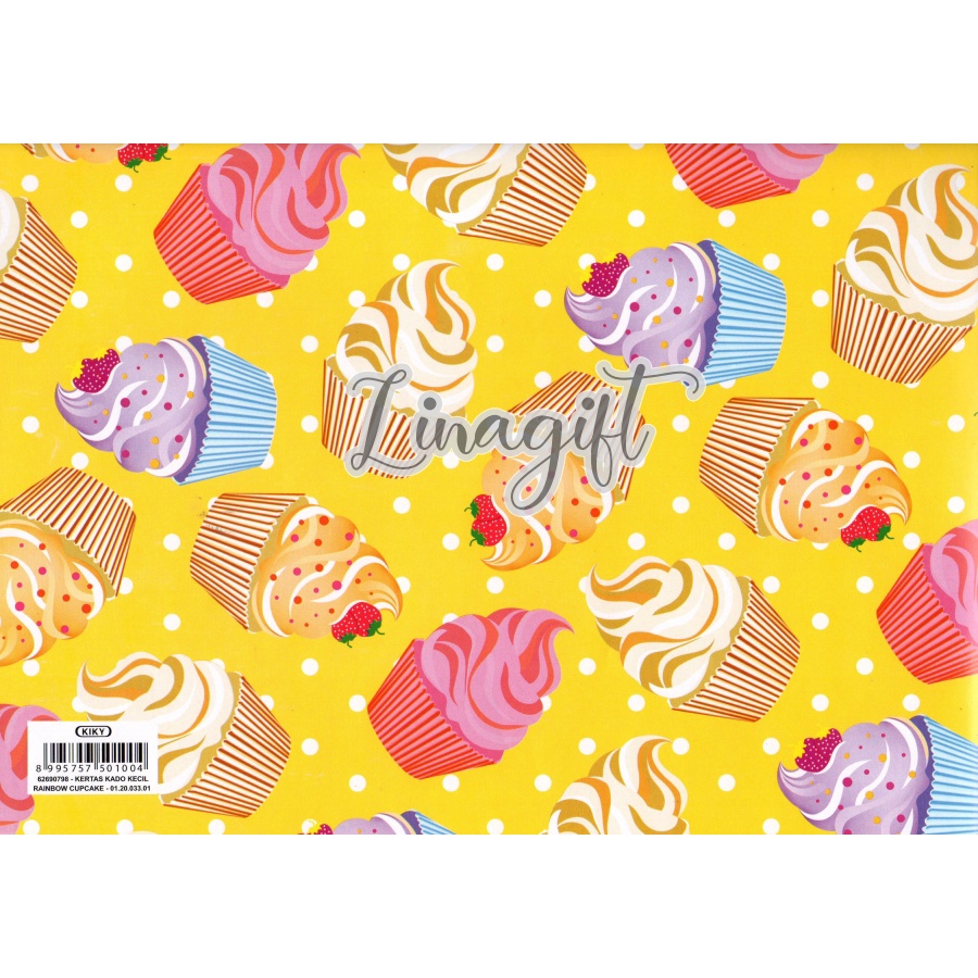 ( 5 Lembar ) CUPCAKE KIKY - KERTAS KADO - GIFT WRAPPING PAPER CUTE CAKE / MACAROONS / ICE CREAMS / FOOD MOTIF