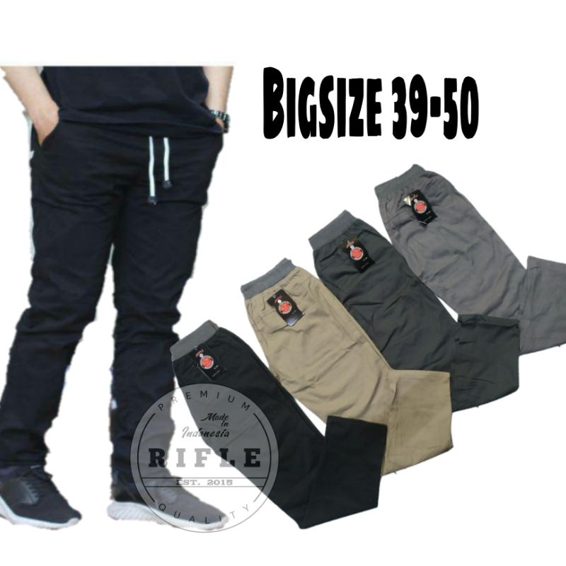 BIG SIZE 39-50 Celana chinos panjang pinggang karet Celana panjang Rip/kolor