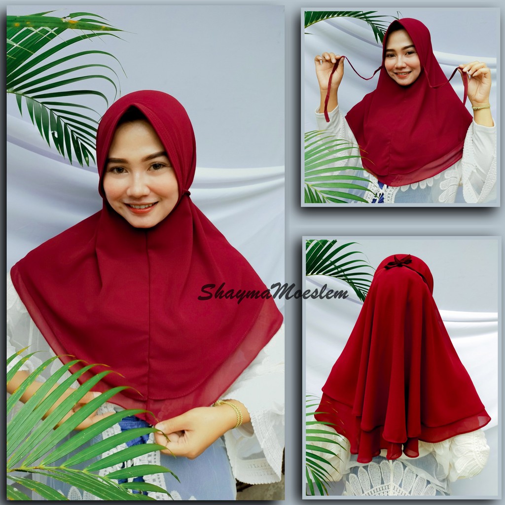 Khimar 2 Layer Ceruty Pet Antem Tali Belakang / Khimar 2Layer Rubiah