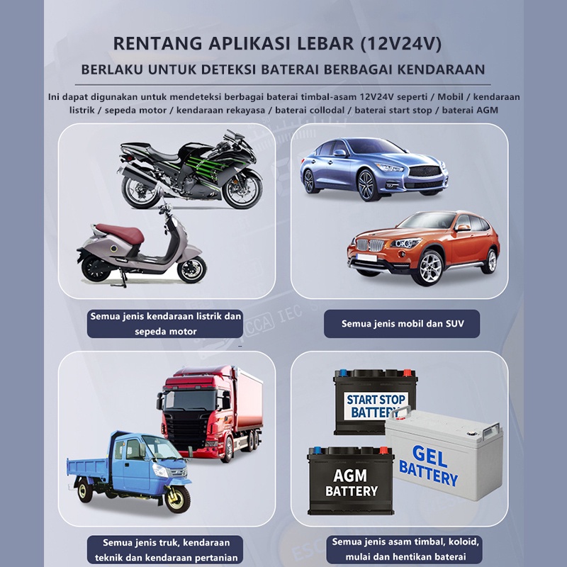 Alat Cas Aki Motor 24V/12V Alat Test Aki Alat Cek Kondisi Aki Mobil Motor Tester Accu Pengecek Baterai Digital Battery Tester Lancol Alat Tester Tegangan Aki Kendaraan Pro Motor Mobil Truk Cek Baterai Analyzer Capit Clamp