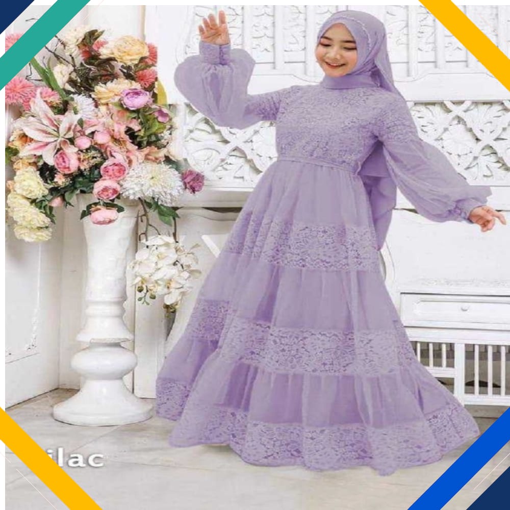 MAXI HASANAH LILAC Kekinian Gamis 0100 Premium UKX Baju Gamis Wanita Terbaru