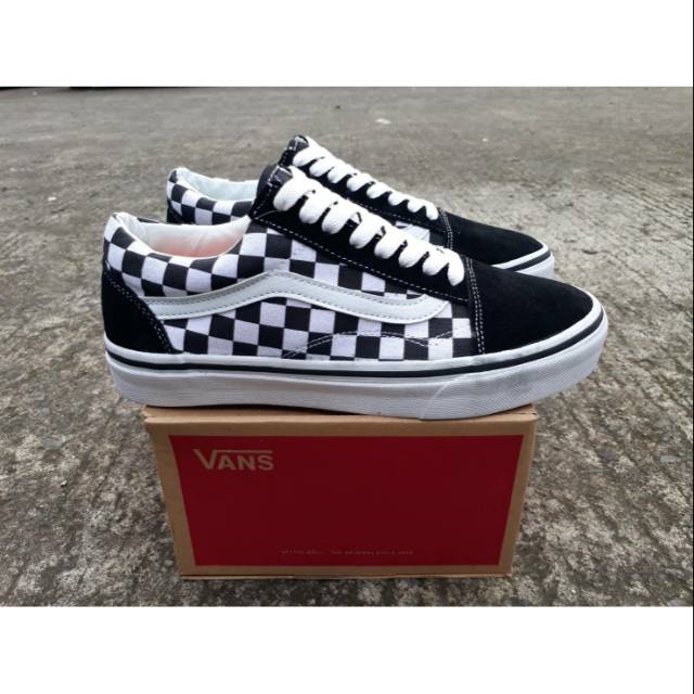 READY PREMIUM MADE IN CHINA WAFFLE DT VANS OLD SKOOL (CHECKERBOARD) BLACK/WHITE SIZE 40/41/42/43/44