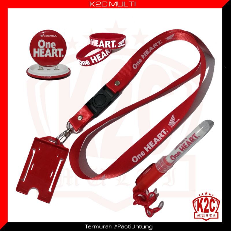 

Paket Bundling Atribut Honda Gantungan Kalung Tali Pin Pulpen Tempat ID Card Gelang One Heart - 5Pcs