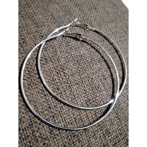 Anting titanium bulat besar model Hoop/ Punk 1. 2.3.4.5.6.7 cm Asli-Silver