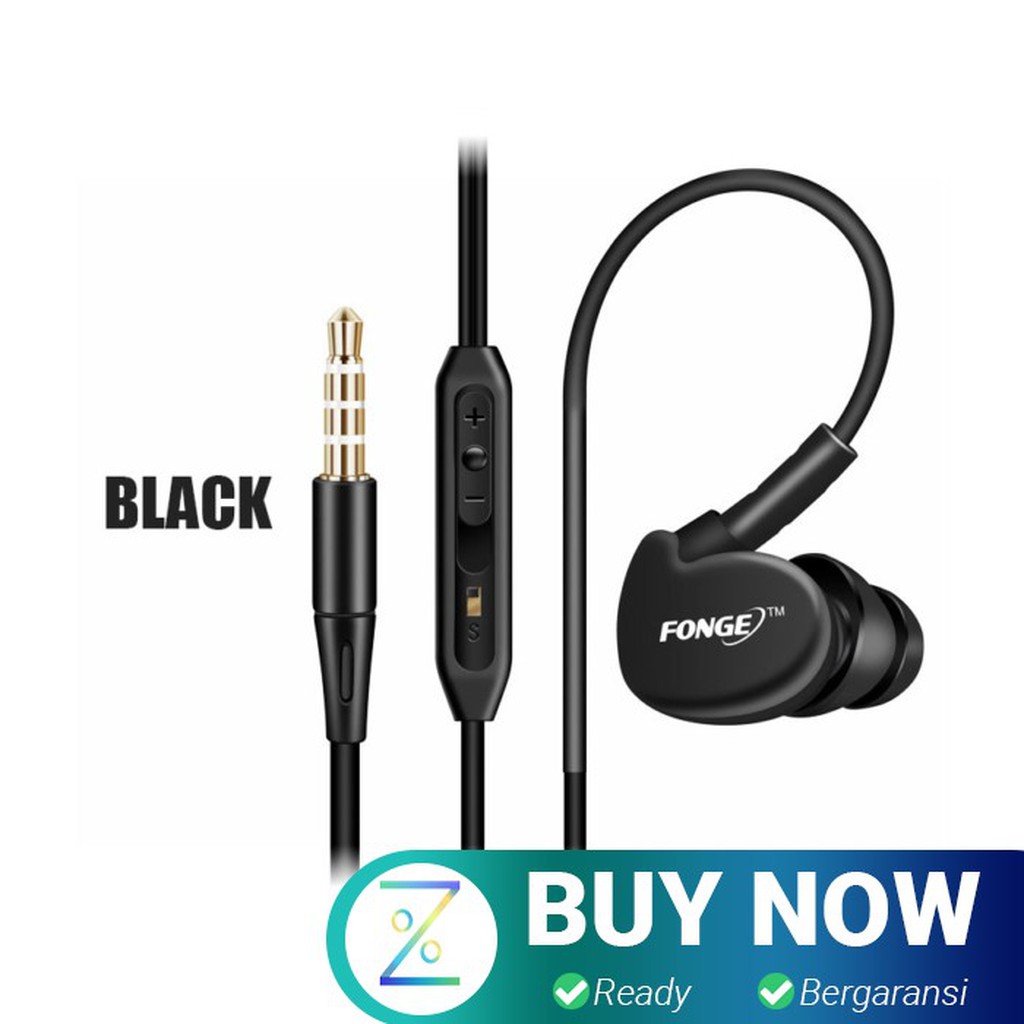 Fonge Sport Earphone Stereo Bass Waterproof with Microphone - Black