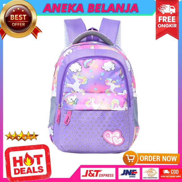 Tas Anak Sekolah Unicorn Ungu Import Bonus Raincover Ransel Anak Perempuan Motif Kuda Poni Pink Stylish Bahan Kuat Tebal Terlaris Tas Gendong Anak Cewek TK SD SMP Awet Murah Kekinian Backpack Anak Lucu Ngaji LES Terbaru Trendy Premium Berkualitas