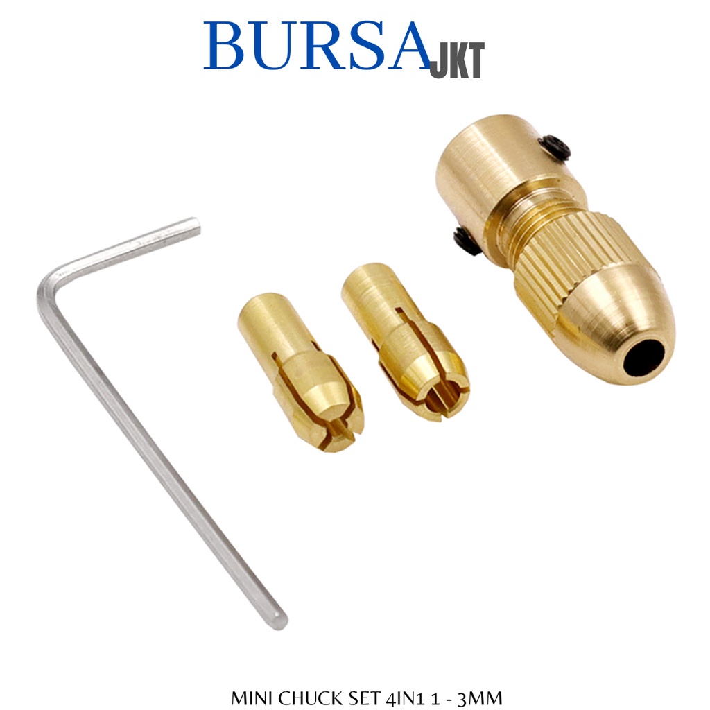 KEPALA BOR DRILL CHUCK MINI 1 - 3 MM BAHAN TEMBAGA KUNINGAN 4IN1