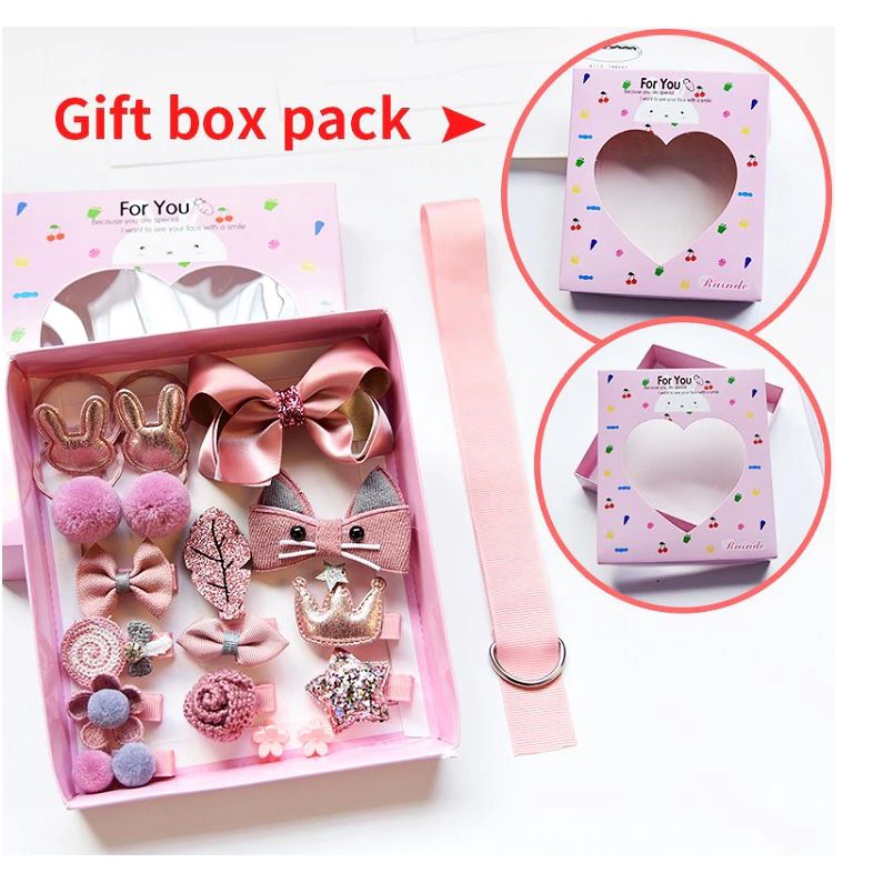 Set isi 10/18pcs -Hair Clips Girls Baby Klip Rambut Anak Birthday Hadiah Box kuncir rambut anak