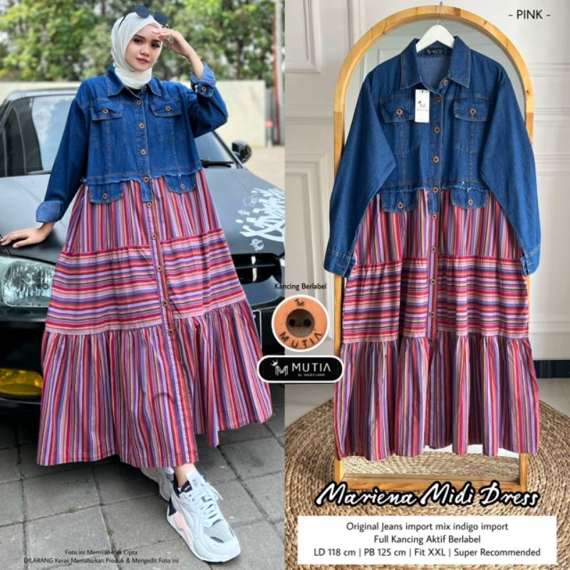 MARIENA MIDI DRESS BY MUTIA (DRESS MUSLIMAH) Midi jeans wanita rekomended