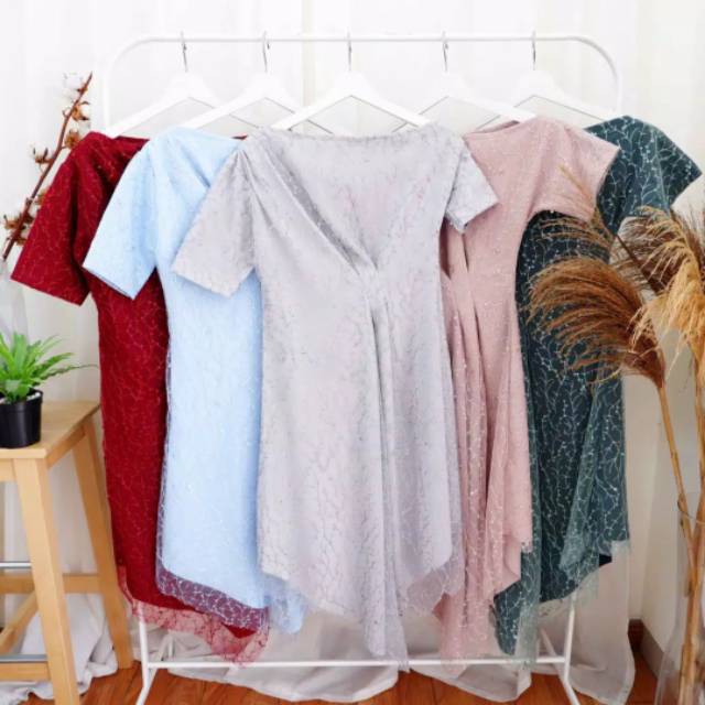 Dress scuba one shoulder brukat premium