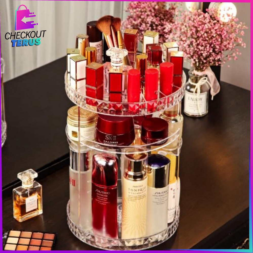 CT K5 K6 Rak Kosmetik Acrylic Putar 360 Derajat Motif Diamond Polos Rak Makeup Tempat Penyimpanan Make Up Organizer