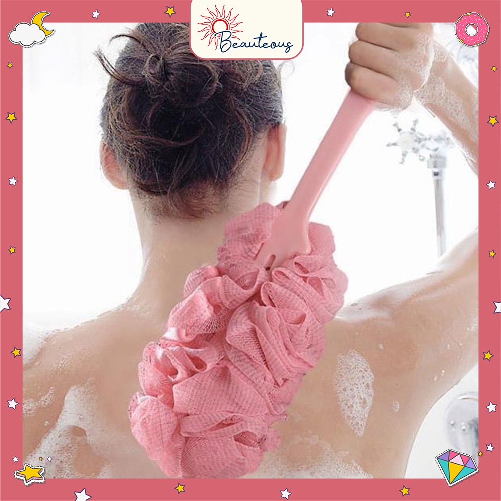 Sikat Punggung Shower Puff Gagang Panjang Spons Mandi Busa Sponge Premium