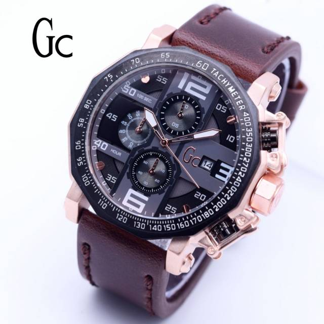 Jam Tangan Pria Guess Collection Crono Aktif Tali Kulit Super Elegan - Jam Tangan Tali Kulit - Gc 01