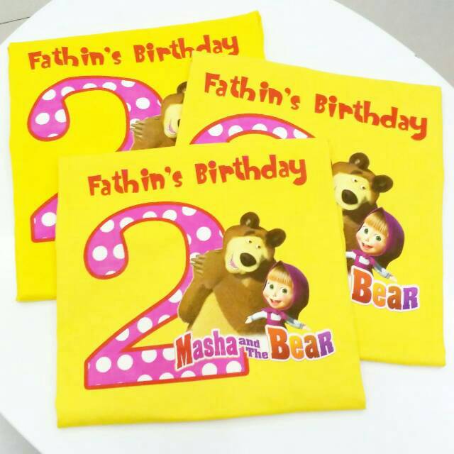 GRATIS CUSTOM NAMA Kaos/Baju Ultah/Ulang Tahun Couple Family Ayah Ibu Anak MASHA/MARSHA AND THE BEAR