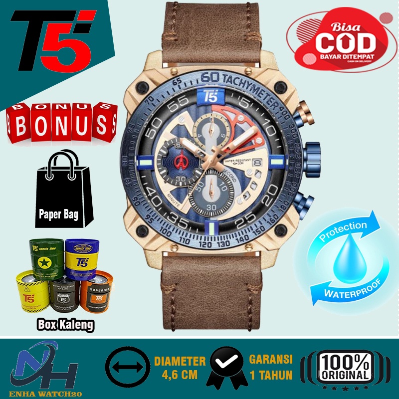Jam Tangan Pria T5 H3709 Original Sport Casual Analog Leather Strap Sport Fashion Chrono Watch