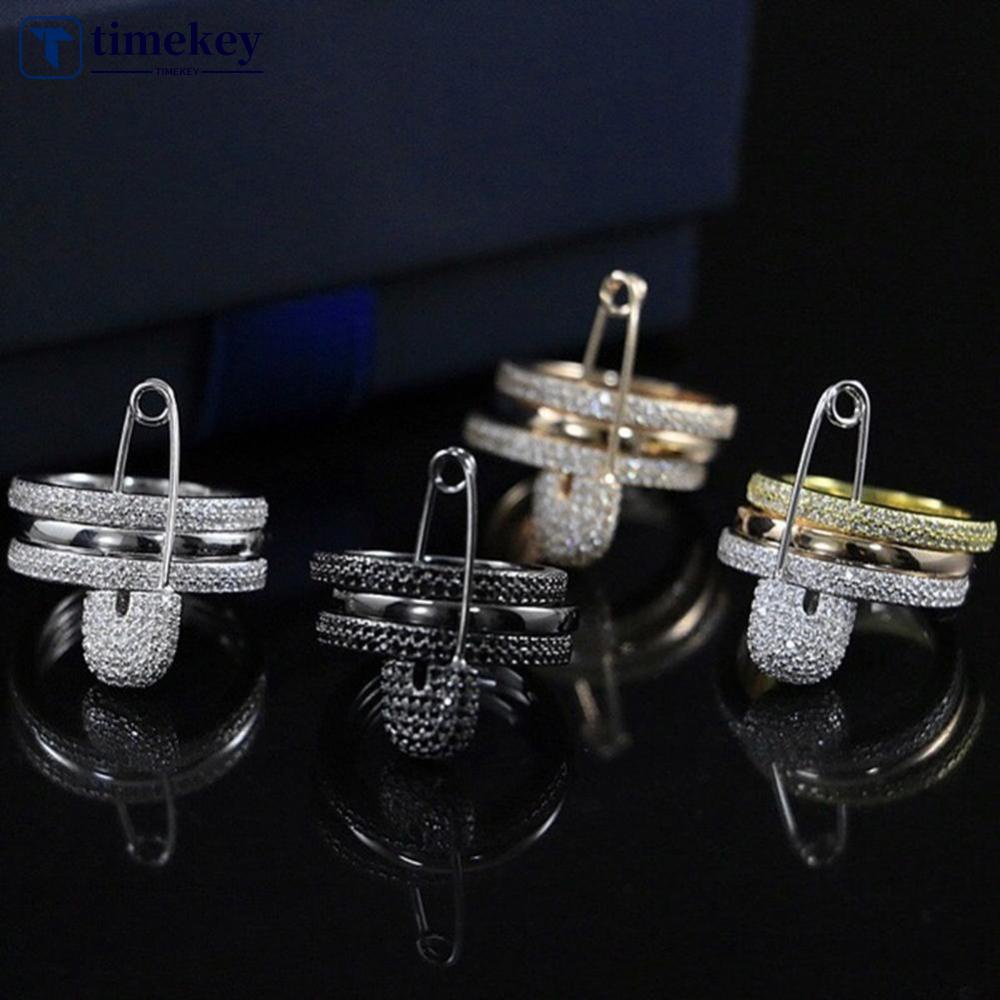 Timekey 3PCS / Set Cincin Wanita Hias Zircon Kreatif Untuk Hadiah A3K1