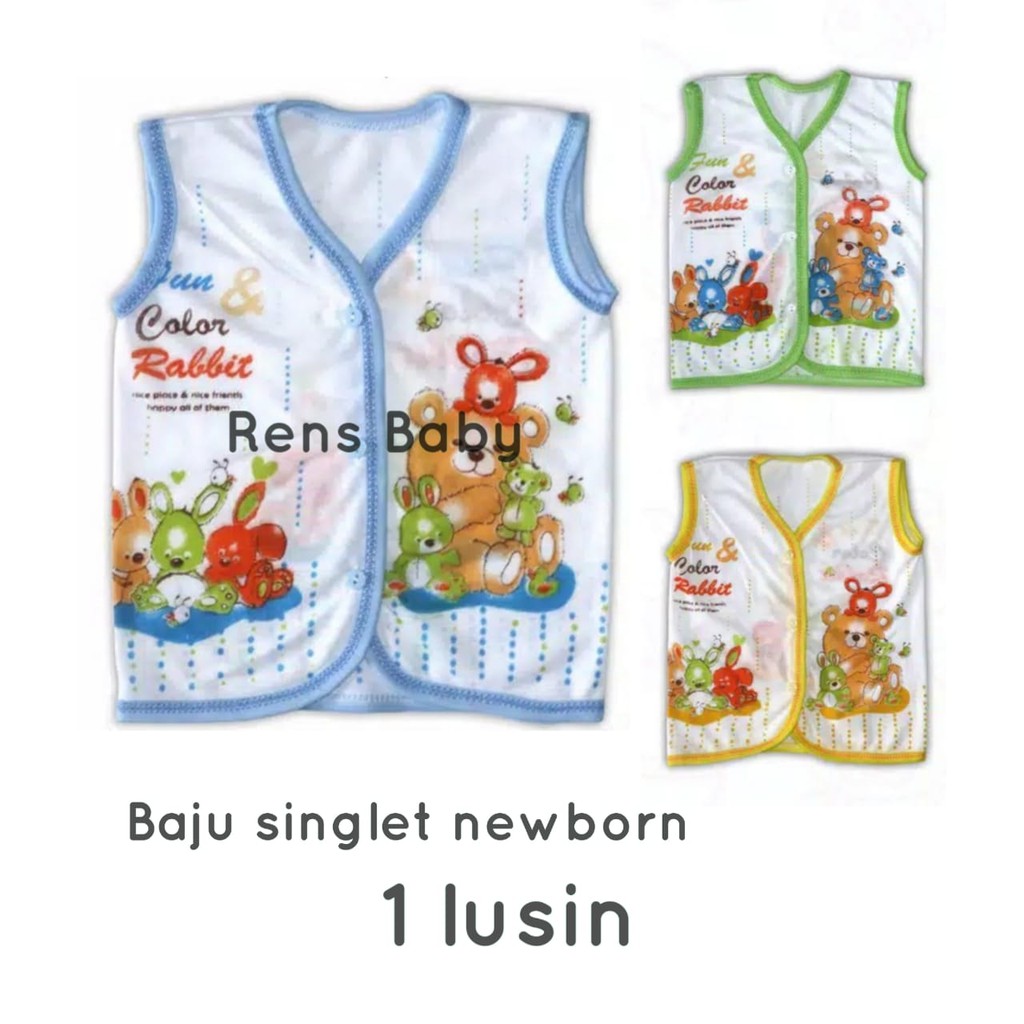 Grosir 1 lusin baju atasan panjang / pendek / singlet tanpa lengan kutung kancing depan bayi newborn baru lahir