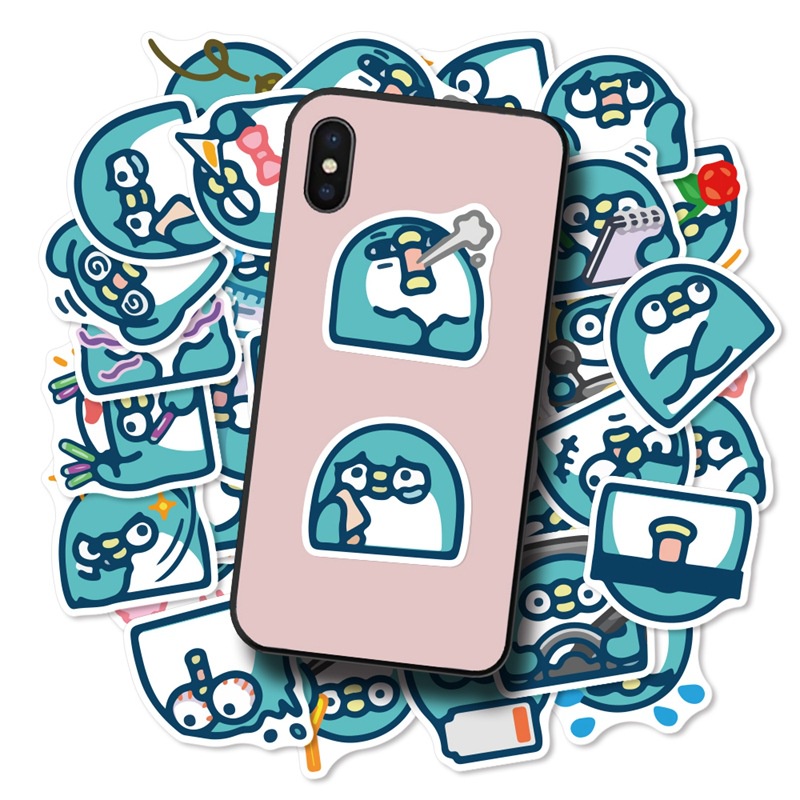 PP fan stiker lucu penguin biru ekspresi tas Jurnal bahan kartun cangkir minum phone case tangan Buk