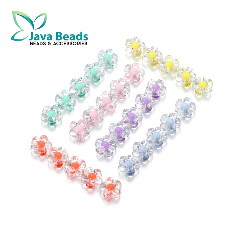 20 Pcs Manik Manik Mote Bunga Clear Inside Colour Beads