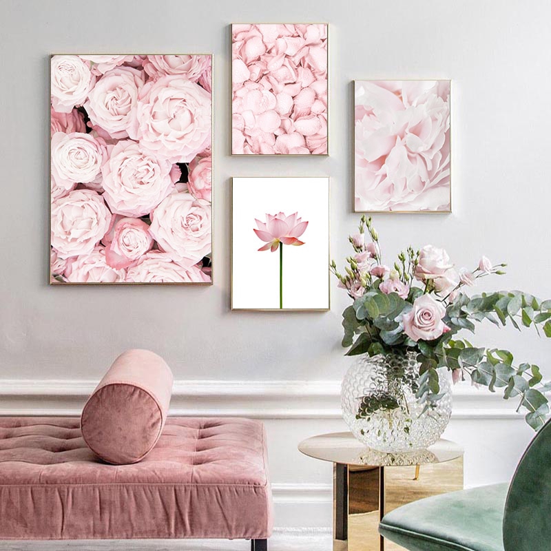 Poster Dinding Desain  Nanas Bunga  Lotus  Warna Pink Gaya 