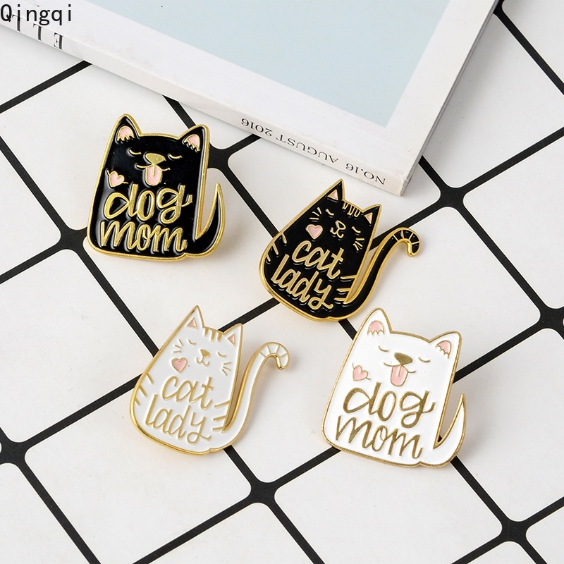 Bros Pin Enamel Desain Kartun Hewan Anjing Mom Cat Lady Bahan Metal Untuk Pria Dan Wanita