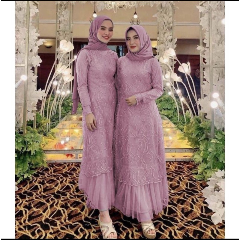 MAXI GERALDINE S M L XL XXL XXXL/GAMIS MUSLIM FASHION WANITA/MAXI KONDANGAN SERAGAM ACARA-Dusty