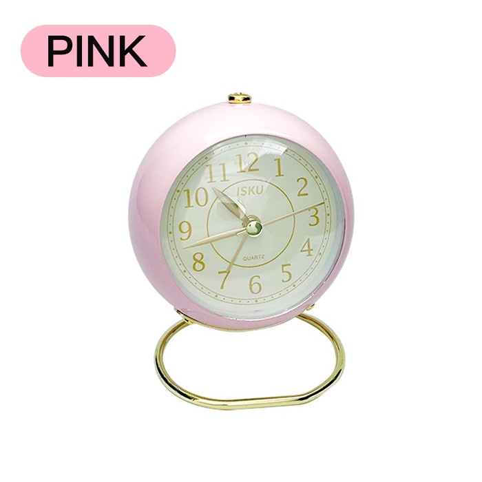 ISKU Quartz Vintage Alarm Clock Aesthetic Korean Style Jam Weker Premi - Merah Jambu