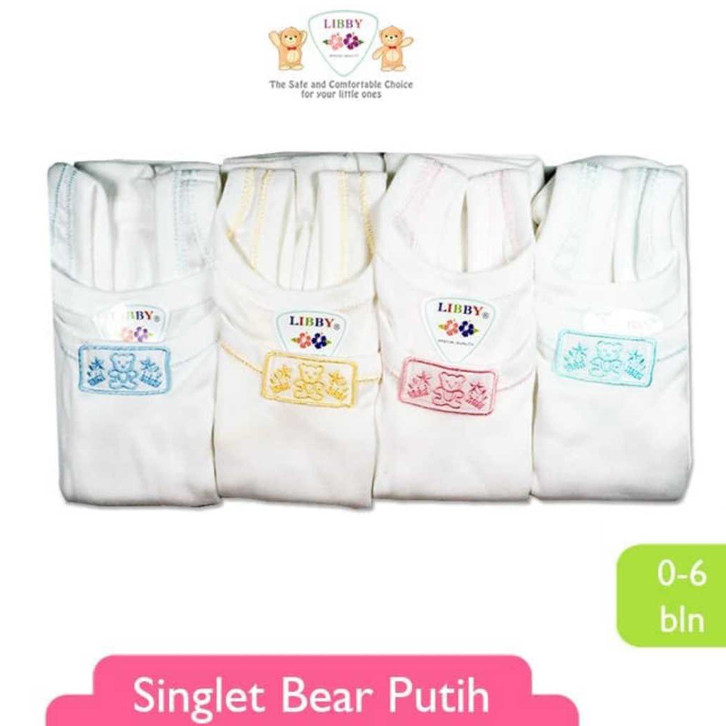 Kaos Singlet Bayi Dalaman Anak Newborn 0-6 Bulan Libby Putih Baby Bear