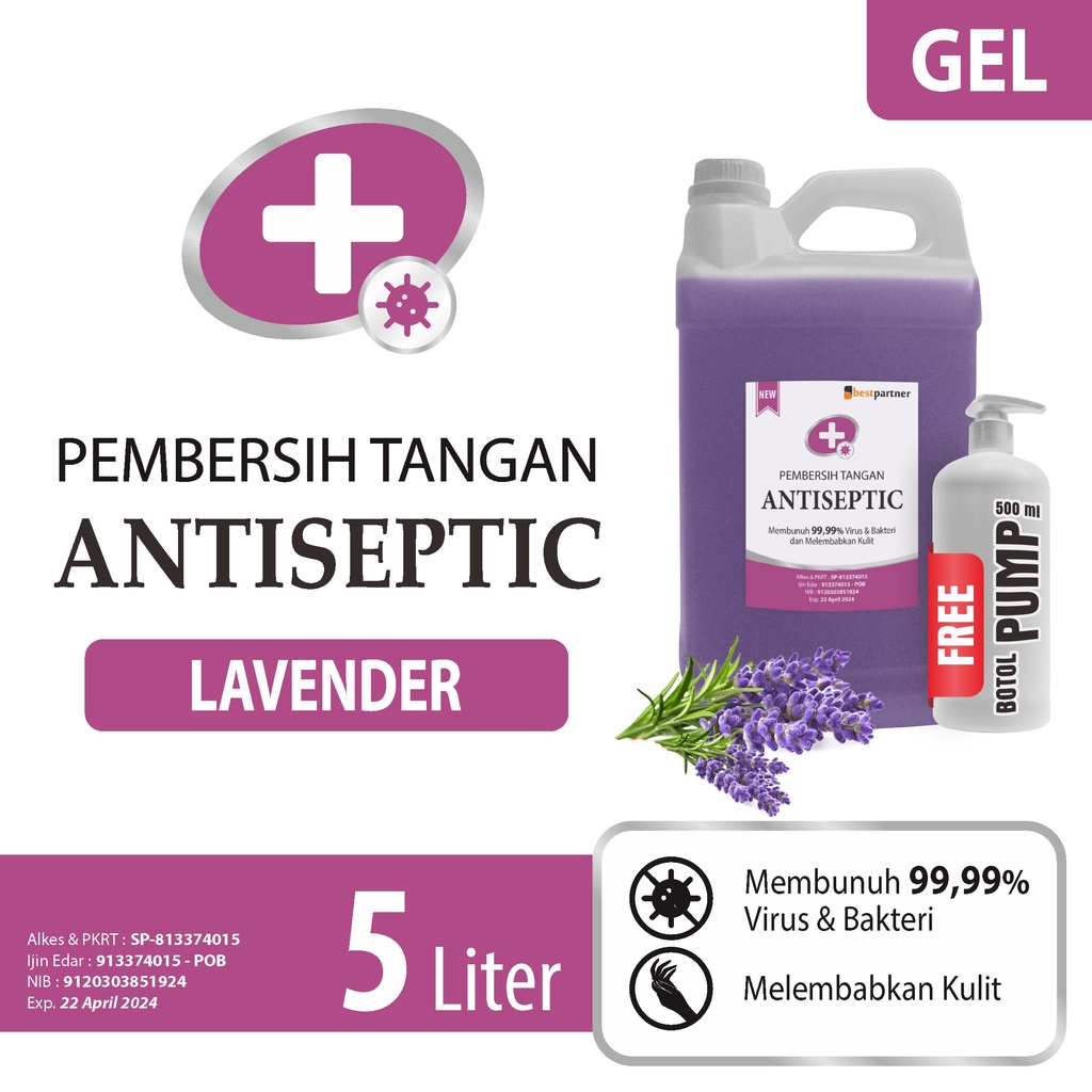 Hand Sanitizer Gel Antiseptic Macam Variasi Aroma Segar Kemasan 5 Liter  + FREE BOTOL 500 PUMP