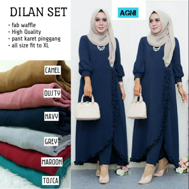 Baju setelan waffle dilan set