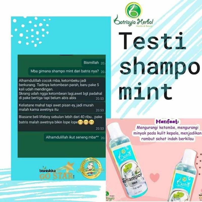 SHAMPO ANTI KETOMBE AMPUH/PENGHILANG KETOMBE AMPUH/ SHAMPO KETOMBE/SHAMPO MINT BATRISYIA HERBAL