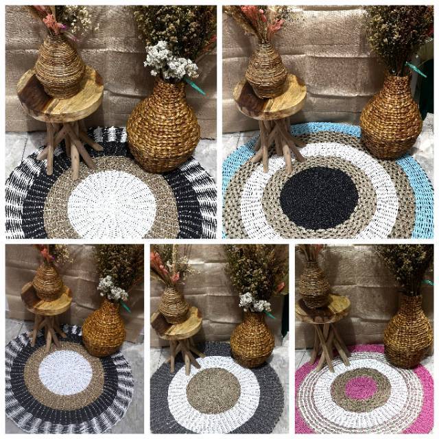 KARPET AESTHETIC BULAT DEKORASI ANYAMAN GERAISURYA 120cm