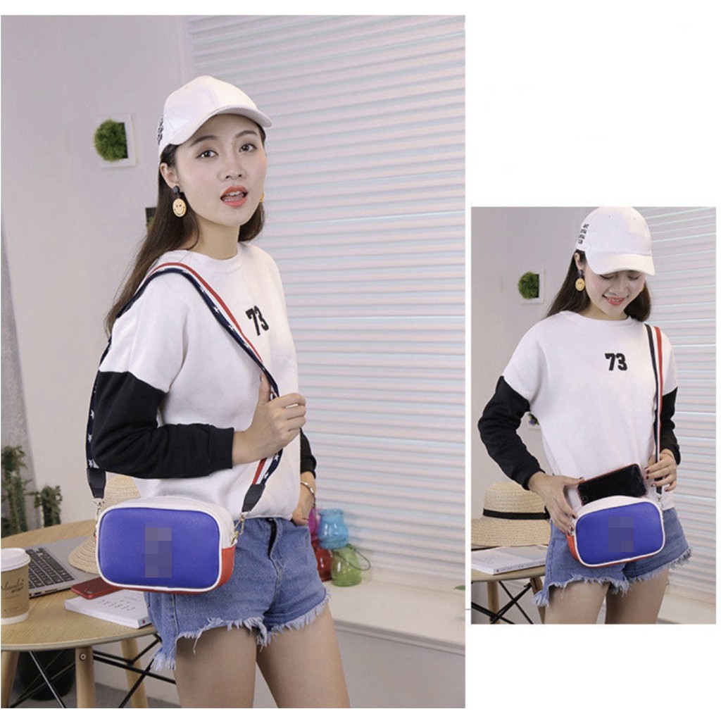 WRF48 Tas Impor Model Korea Selempang Multi Color Line Strap Shoulder Bag MurahTas Impor TKM